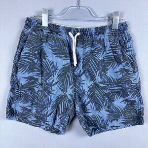 J Crew Dock Shorts Mens Size Medium Chambray Palm Print Drawstring Waist Blue